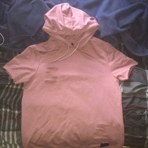 Pink frayed cutoff hoodie